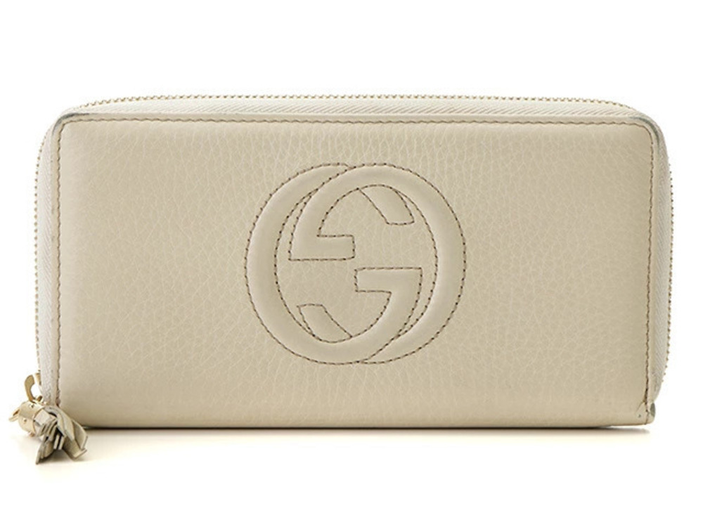 Gucci Soho Interlocking G Round Long Wallet Leather Ivory White